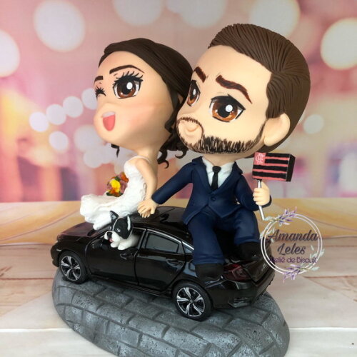 Noivinhos Chibi com Carro e Cachorrinho