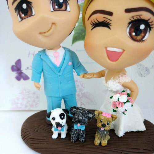 Noivinhos Chibi com Pet Topo de Bolo
