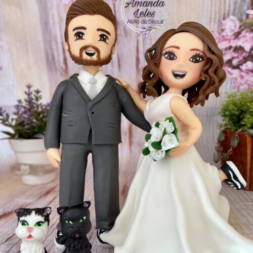 Noivinhos de Biscuit com Gatinho Sonho