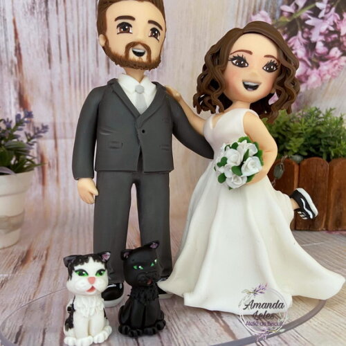 Noivinhos de Biscuit com Gatinho Sonho