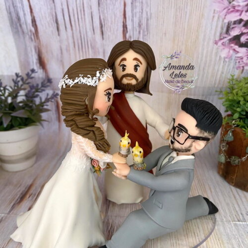 Topo de Bolo Noivinhos com Jesus