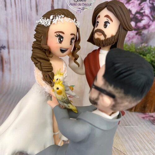 Topo de Bolo Noivinhos com Jesus