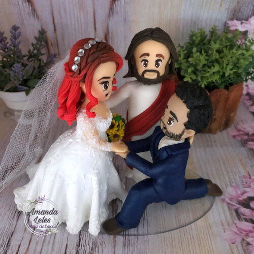 Topo de Bolo- Noivinhos com Jesus