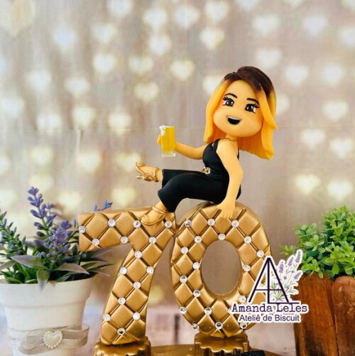 Vela 70 Anos Biscuit Topo de Bolo com Strass