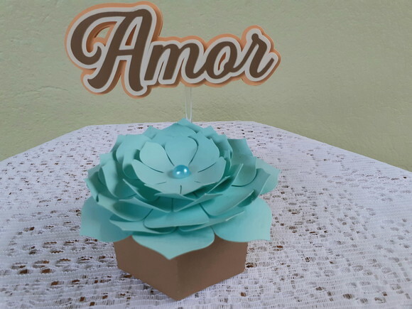 Caixa sextavada suculentas de papel Amor
