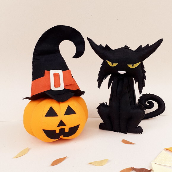 Kit Halloween Gato Preto e Abóbora