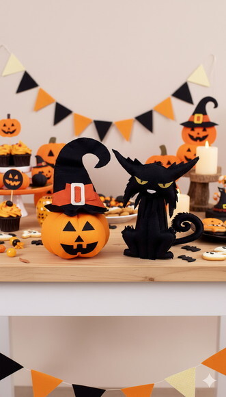 Kit Halloween Gato Preto e Abóbora
