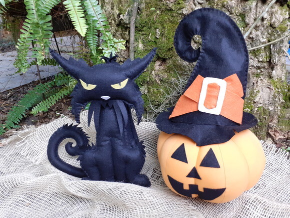 Kit Halloween Gato Preto e Abóbora