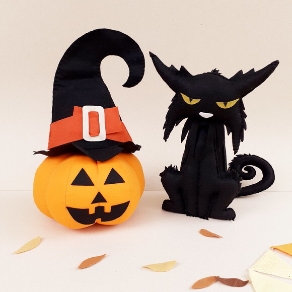 Kit Halloween Gato Preto, Abóbora e Topper