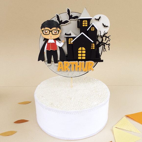 Kit Halloween Gato Preto, Abóbora e Topper