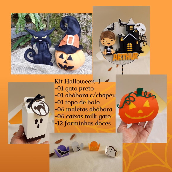 Kit Halloween I Feltro e Papel 27 Peças