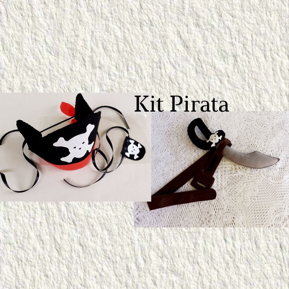 Kit Pirata com Cinto, Chapéu, Espada e Tapa Olho