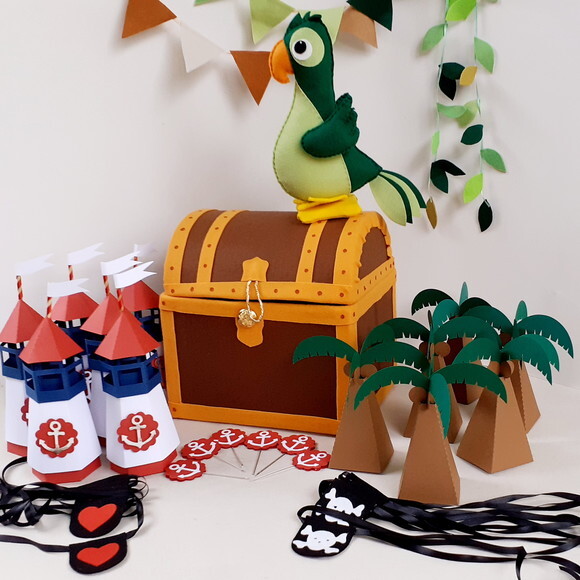 Kit Piratas Feltro e Papelaria 32 Peças