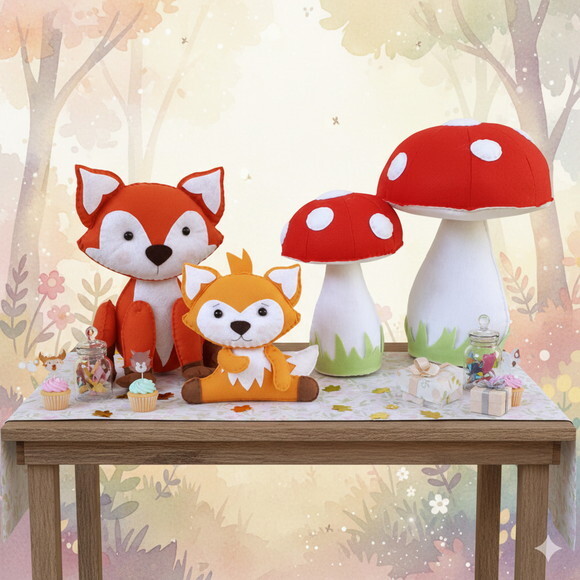 Kit Raposas e Cogumelos 4 Peças