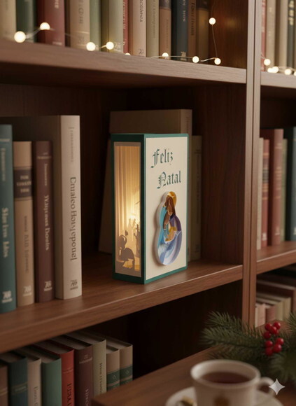 Livro Fake Presépio em Papel Iluminado com Luzinhas de Led
