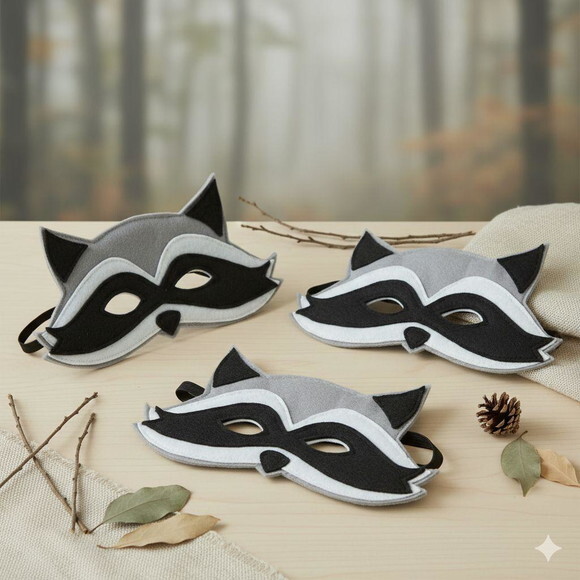 Máscaras Guaxinim Bichos do Bosque 03 Peças