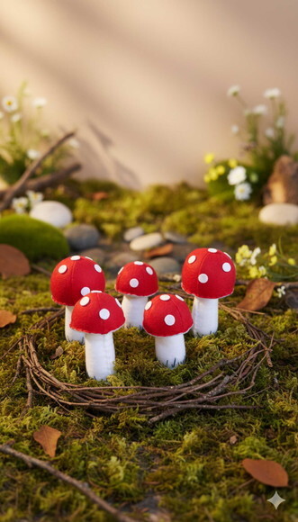 Mini Cogumelos em Feltro 05 Peças