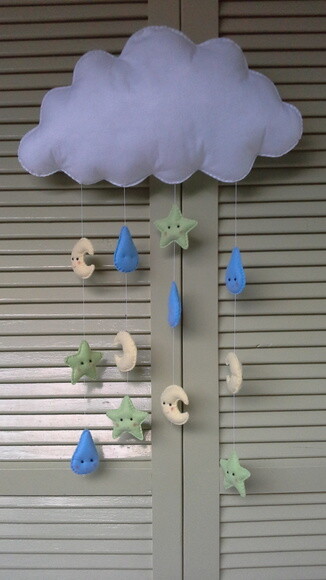 Nuvem com chuva de estrelas, luas e gotas