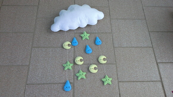 Nuvem com chuva de estrelas, luas e gotas