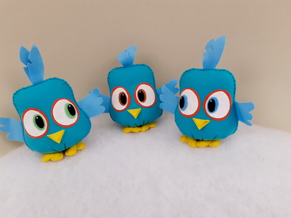 Pássaros Azuis de Angry Birds em feltro