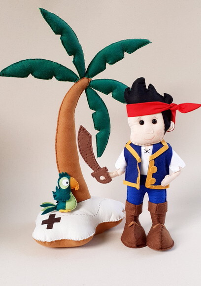 Pirata Jake e Ilha com Coqueiro em Feltro