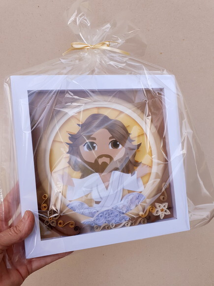 Quadro Jesus em Papel Iluminado com Luzinhas de Led