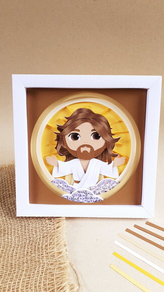 Quadro Jesus em Papel Iluminado com Luzinhas de Led