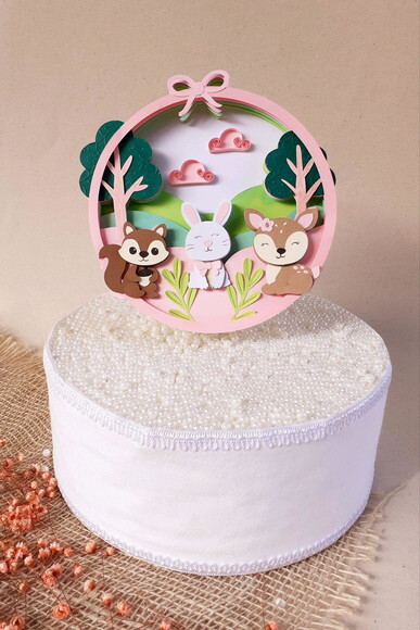 Topo/quadro Bichos do Bosque Rosa Papelaria Personalizada