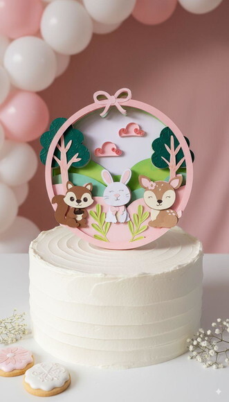 Topo/quadro Bichos do Bosque Rosa Papelaria Personalizada