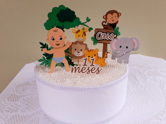 Topper Mesversário Safári 10 Peças Bebê em Pé