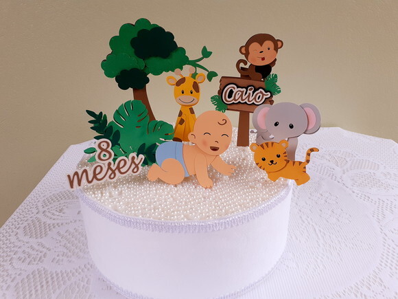 Topper Mesversário Safári 10 Peças Bebê Engatinhando