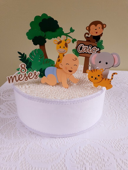 Topper Mesversário Safári 10 Peças Bebê Engatinhando