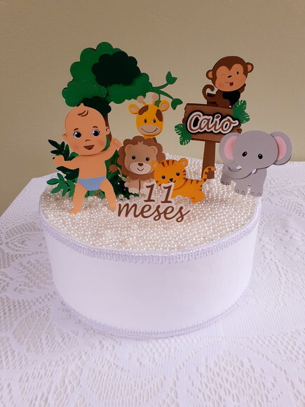 Topper Mesversário Safári 10 Peças Bebê em Pé
