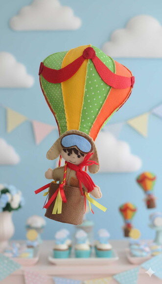 Balão e aviador em feltro