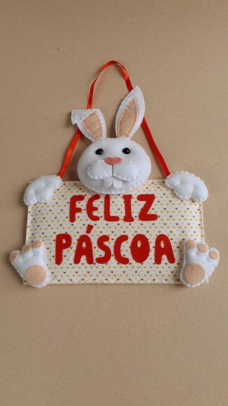 Enfeite de Porta Coelho Feliz Páscoa em Feltro