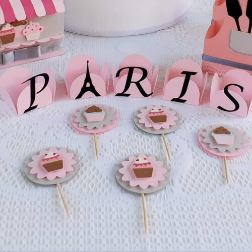 Kit 5 Forminhas e Tags Confeitaria Paris