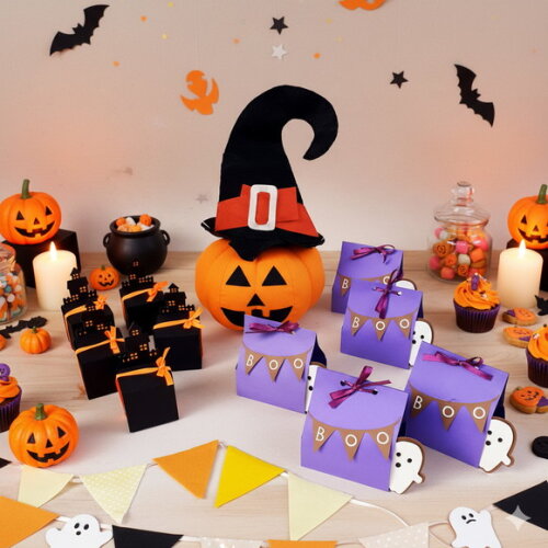 Kit Halloween em Feltro, Papel e Tecido 11 Peças