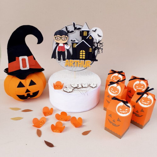 Kit Halloween Feltro e Papel 19 Peças