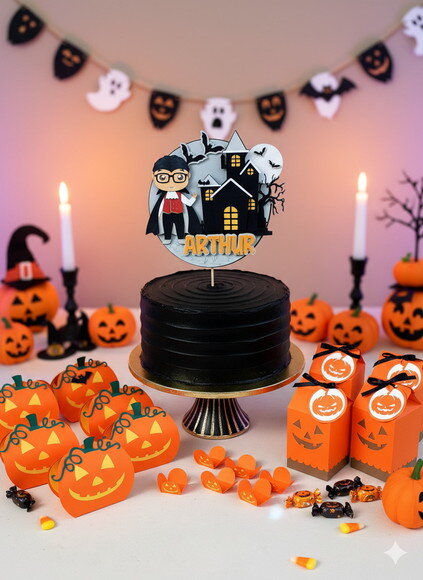 Kit Halloween Feltro e Papel 24 Peças