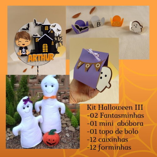 Kit Halloween Feltro e Papel 28 Peças