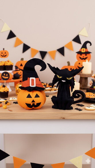 Kit Halloween Gato Preto e Abóbora