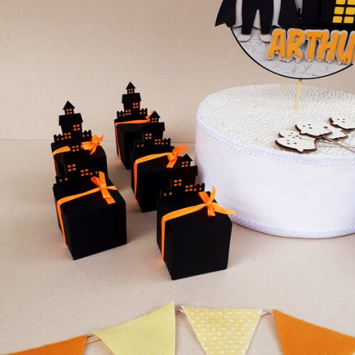 Kit Halloween Gato Preto em Feltro, Papel 18 Peças