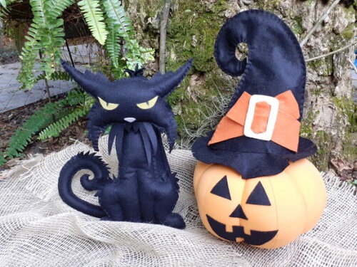 Kit Halloween Gato Preto e Abóbora