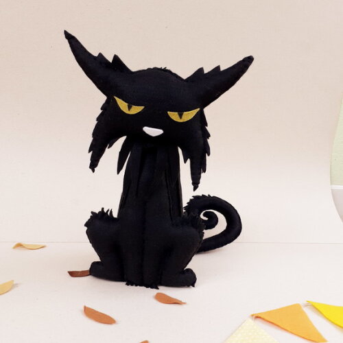 Kit Halloween Gato Preto em Feltro, Papel 18 Peças