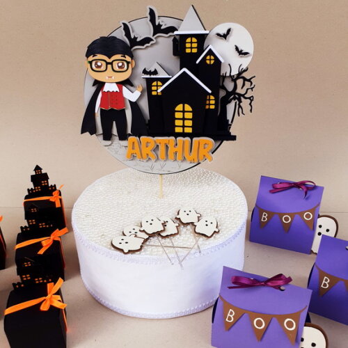 Kit Halloween Gato Preto em Feltro, Papel 18 Peças