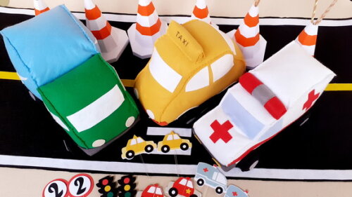 Kit Meios de Transporte Terrestre Feltro e Papel 38 Peças