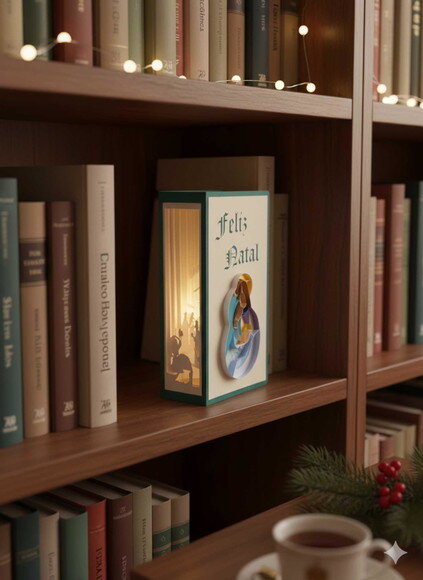 Livro Fake Presépio em Papel Iluminado com Luzinhas de Led