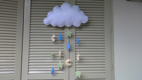 Nuvem com chuva de estrelas, luas e gotas