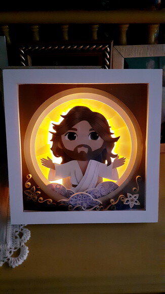 Quadro Jesus em Papel Iluminado com Luzinhas de Led