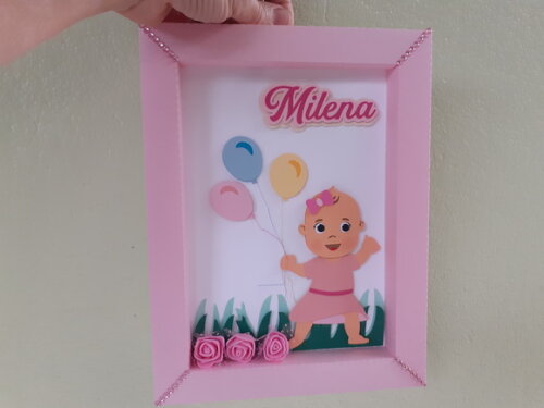 Quadrinho para Porta Maternidade Menina com Balões